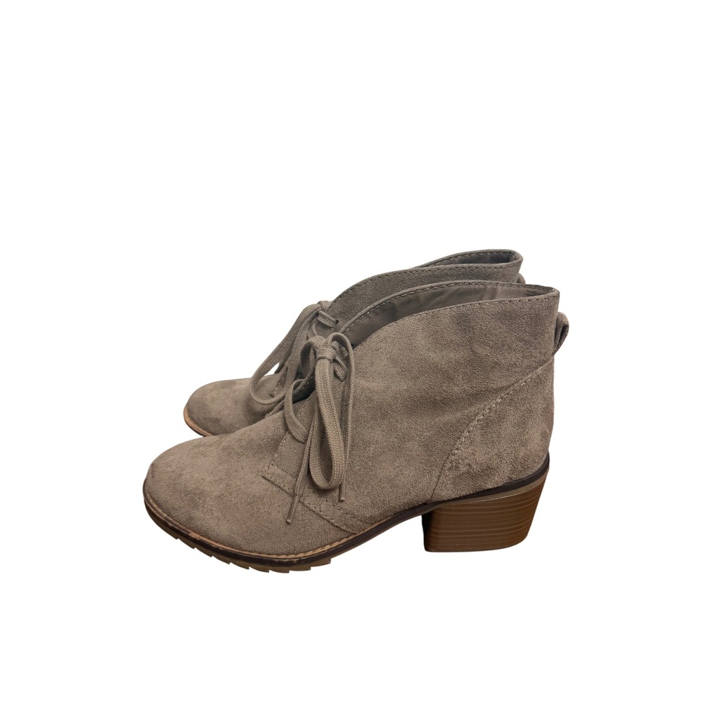 Merona Womens Taupe Faux Suede Lace Up Ankle Boots Block Heel 7.5 F16893026